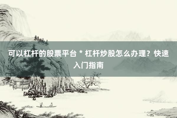 可以杠杆的股票平台 * 杠杆炒股怎么办理？快速入门指南