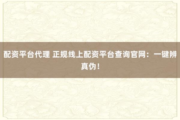 配资平台代理 正规线上配资平台查询官网：一键辨真伪！