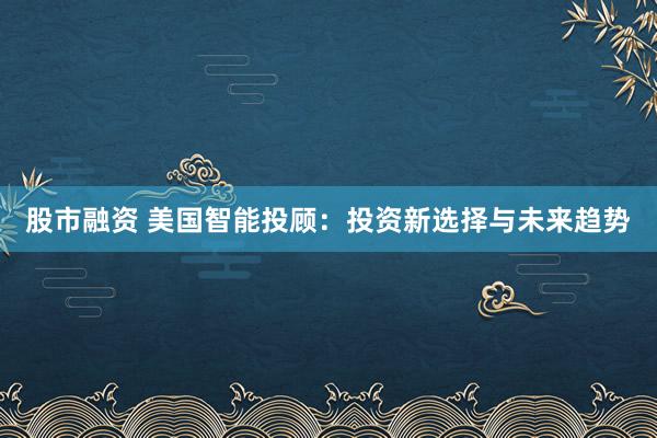 股市融资 美国智能投顾：投资新选择与未来趋势