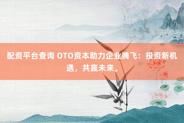 配资平台查询 OTO资本助力企业腾飞：投资新机遇，共赢未来。