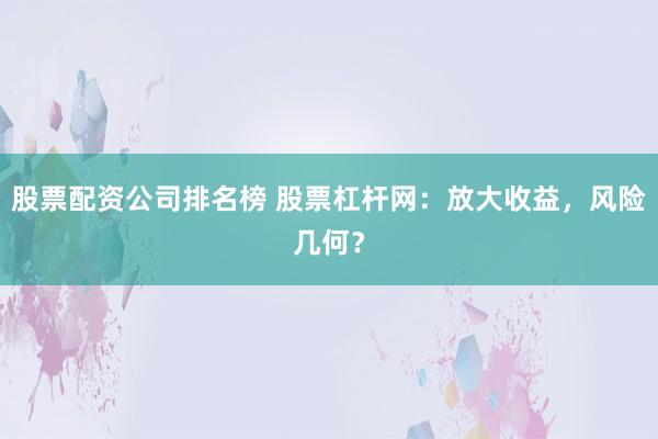 股票配资公司排名榜 股票杠杆网：放大收益，风险几何？