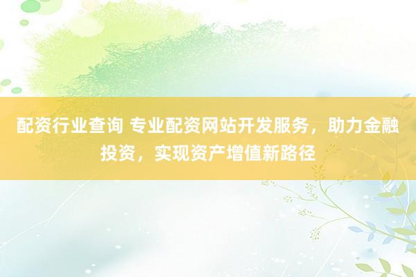 配资行业查询 专业配资网站开发服务，助力金融投资，实现资产增值新路径