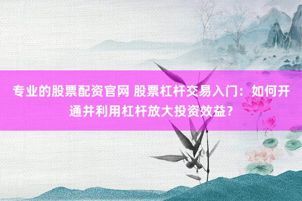 专业的股票配资官网 股票杠杆交易入门：如何开通并利用杠杆放大投资效益？