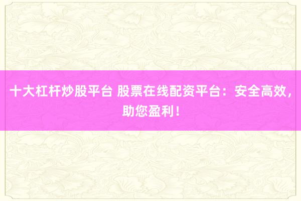 十大杠杆炒股平台 股票在线配资平台：安全高效，助您盈利！