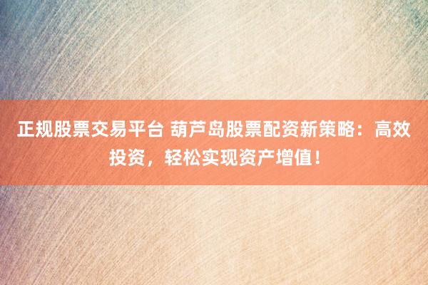 正规股票交易平台 葫芦岛股票配资新策略：高效投资，轻松实现资产增值！