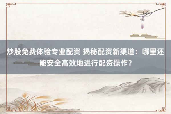 炒股免费体验专业配资 揭秘配资新渠道：哪里还能安全高效地进行配资操作？