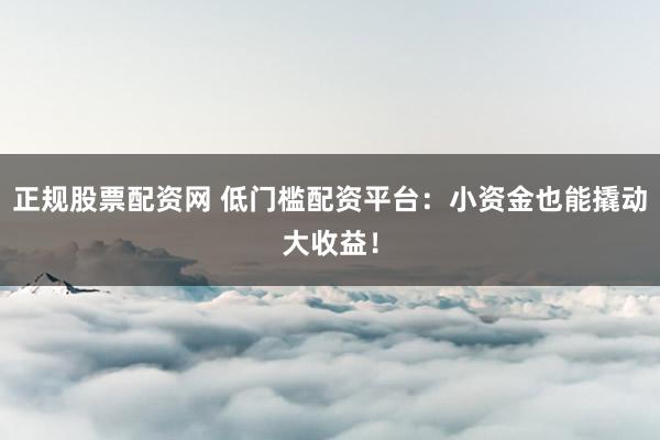 正规股票配资网 低门槛配资平台：小资金也能撬动大收益！
