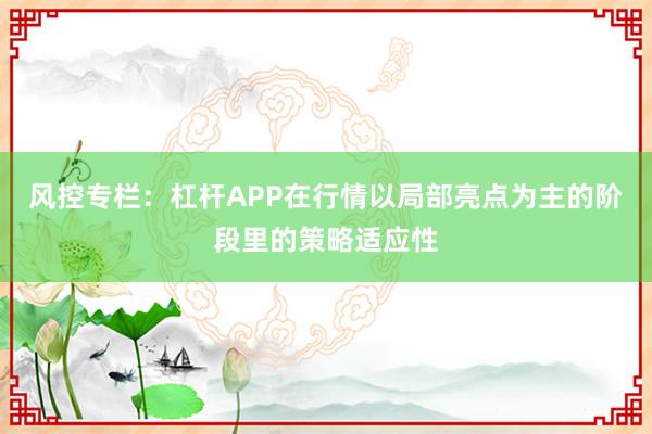 风控专栏：杠杆APP在行情以局部亮点为主的阶段里的策略适应性