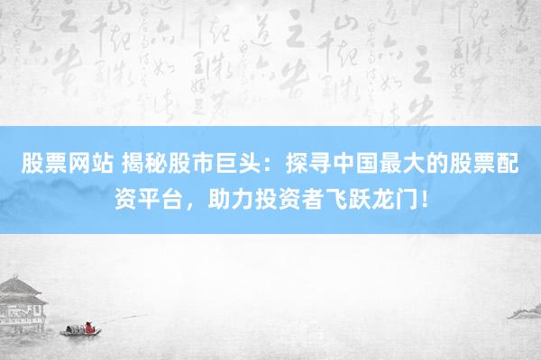 股票网站 揭秘股市巨头：探寻中国最大的股票配资平台，助力投资者飞跃龙门！