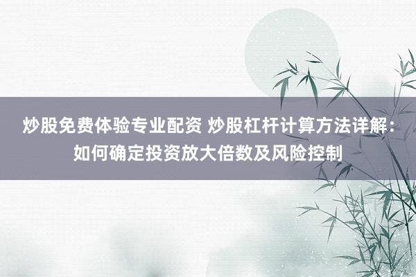 炒股免费体验专业配资 炒股杠杆计算方法详解：如何确定投资放大倍数及风险控制