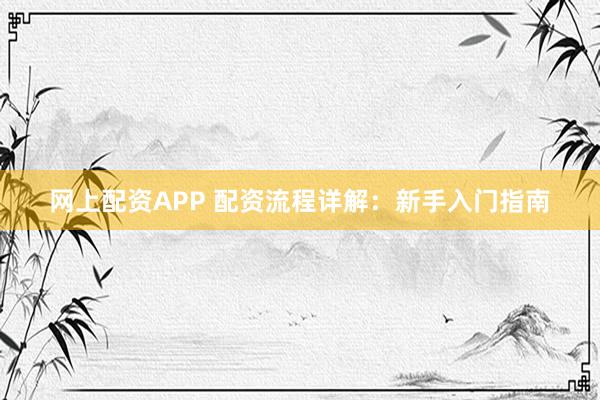 网上配资APP 配资流程详解：新手入门指南